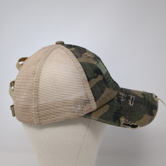 C.C Exclusives Strapback Trucker Hat Multi One Size Camouflage Ponytail - Picture 5 of 10